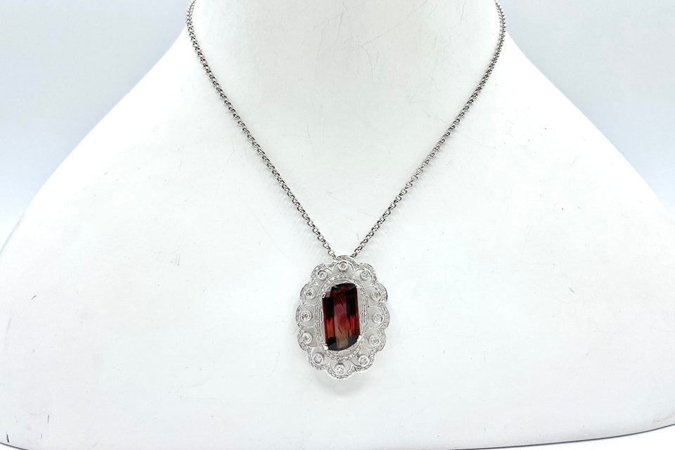 Bicolor Tourmaline K18WGバイカラートルマリン ダイヤモンドペンダント兼ブローチ (NO.49895)