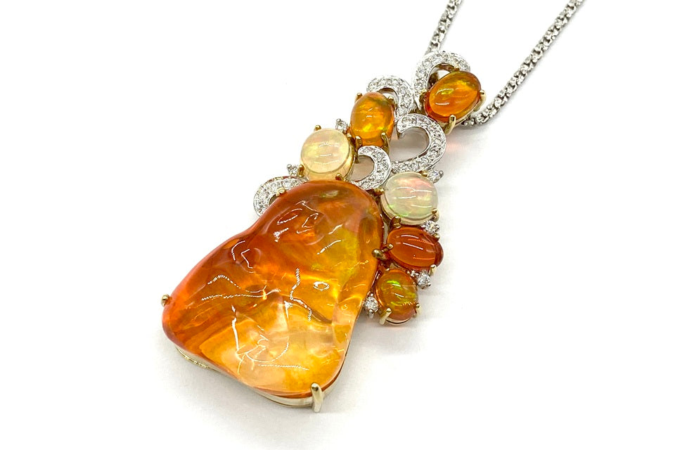 Fire Opal K18/WGファイア/ウォーターオパール ダイヤモンドペンダント (NO.49901-B)