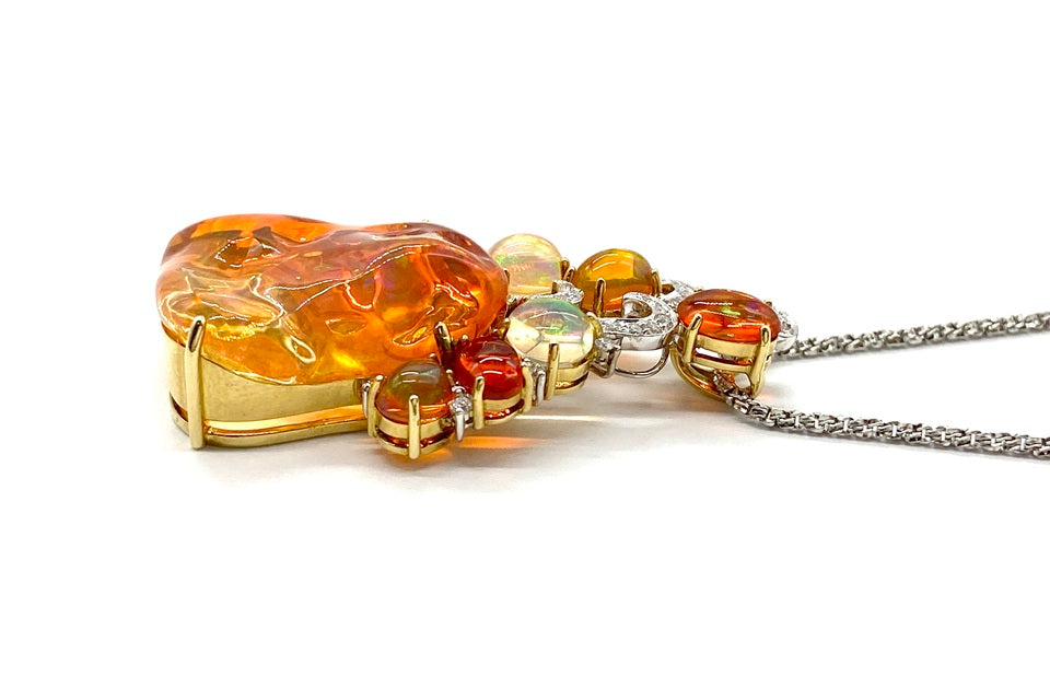 Fire Opal K18/WGファイア/ウォーターオパール ダイヤモンドペンダント (NO.49901-B)
