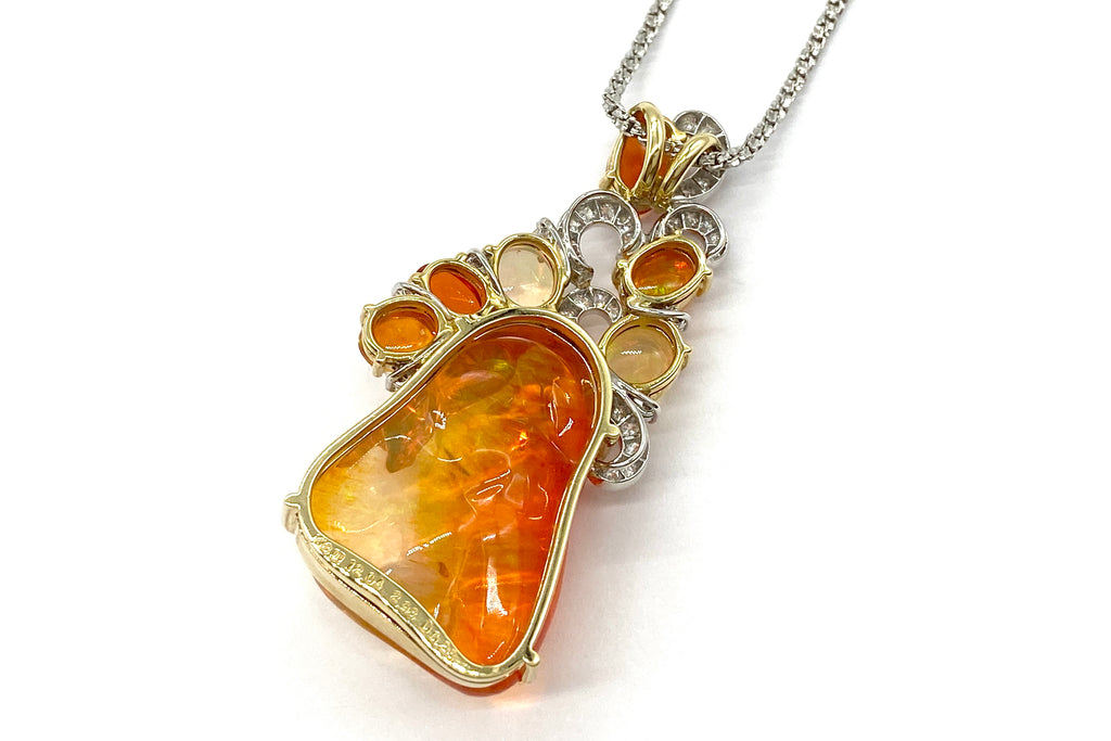 Fire Opal K18/WGファイア/ウォーターオパール ダイヤモンドペンダント (NO.49901-B)