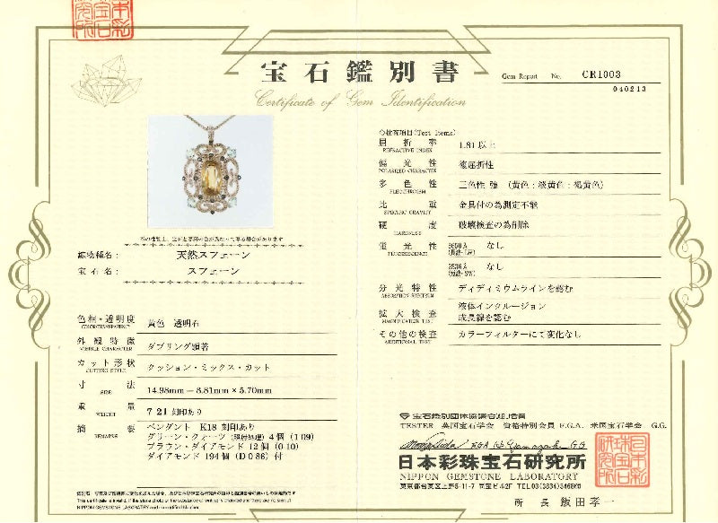 Sphene　K18スフェーン アクアマリン カラーレス/ブラウンダイヤモンドペンダント (NO.49903)