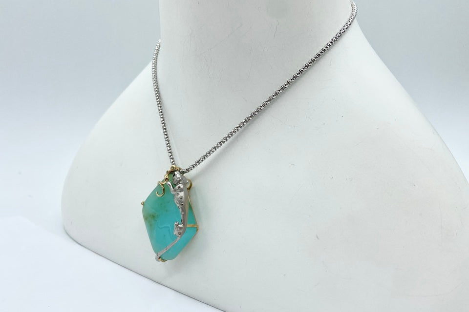 Blue Opal K18/WGブルーオパール ダイヤモンド サファイヤペンダント (NO.49920)
