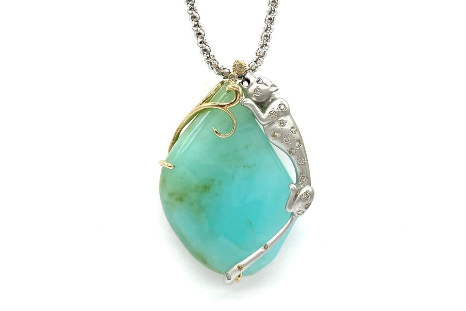 Blue Opal K18/WGブルーオパール ダイヤモンド サファイヤペンダント (NO.49920)