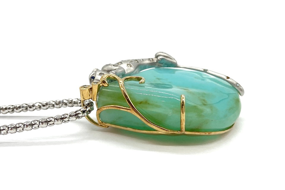 Blue Opal K18/WGブルーオパール ダイヤモンド サファイヤペンダント (NO.49920)