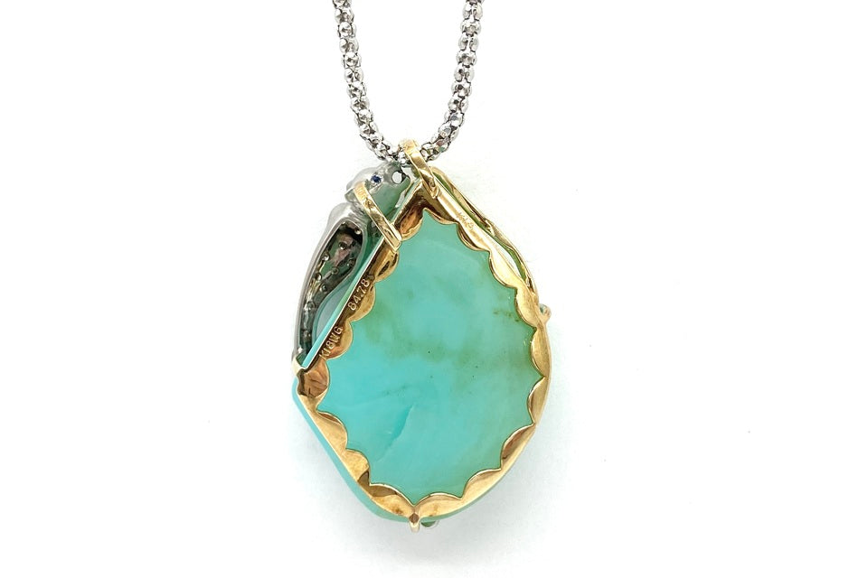 Blue Opal K18/WGブルーオパール ダイヤモンド サファイヤペンダント (NO.49920)