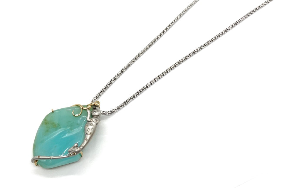 Blue Opal K18/WGブルーオパール ダイヤモンド サファイヤペンダント (NO.49920)