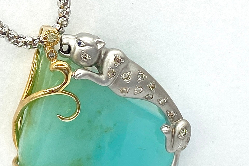Blue Opal K18/WGブルーオパール ダイヤモンド サファイヤペンダント (NO.49920)