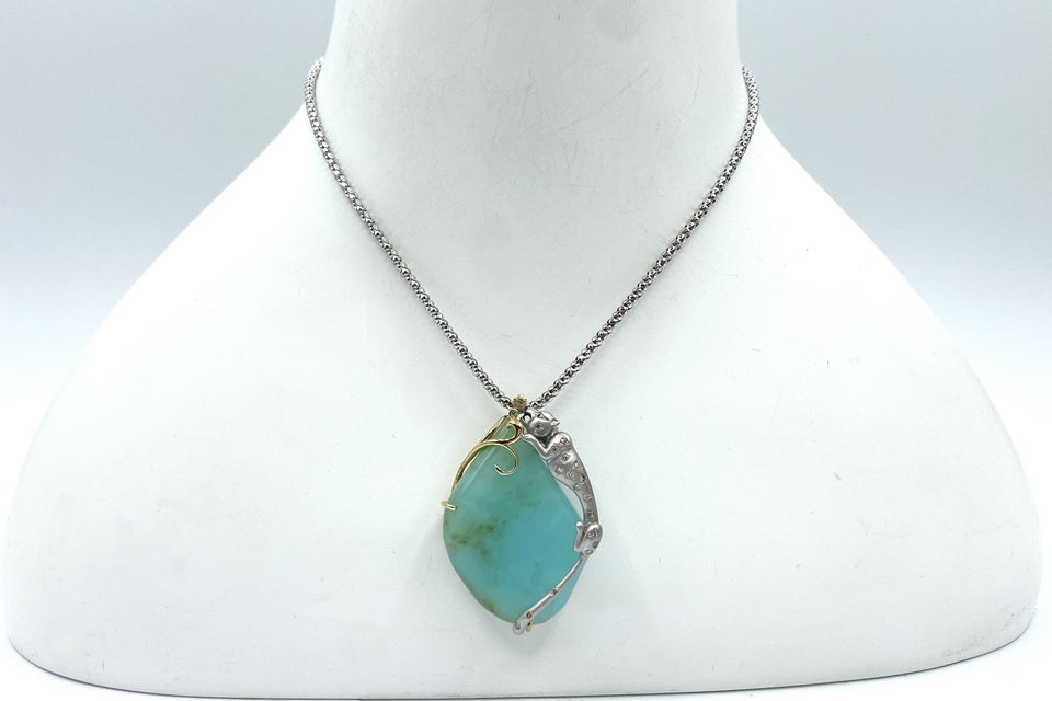 Blue Opal K18/WGブルーオパール ダイヤモンド サファイヤペンダント (NO.49920)