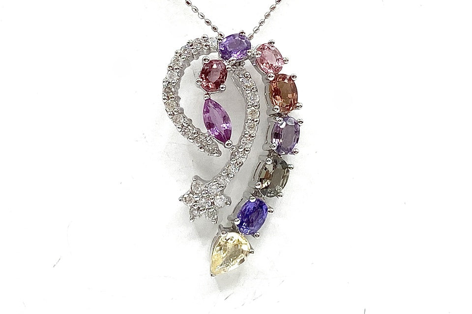 Color Sapphire K18WGカラーサファイヤ ダイヤモンドペンダント (NO.49931)