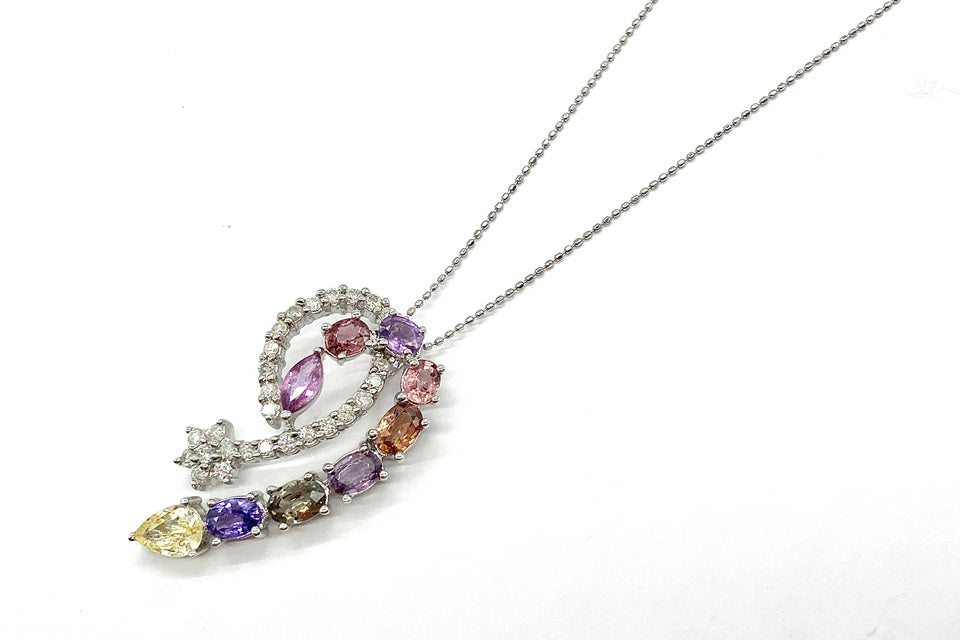 Color Sapphire K18WGカラーサファイヤ ダイヤモンドペンダント (NO.49931)