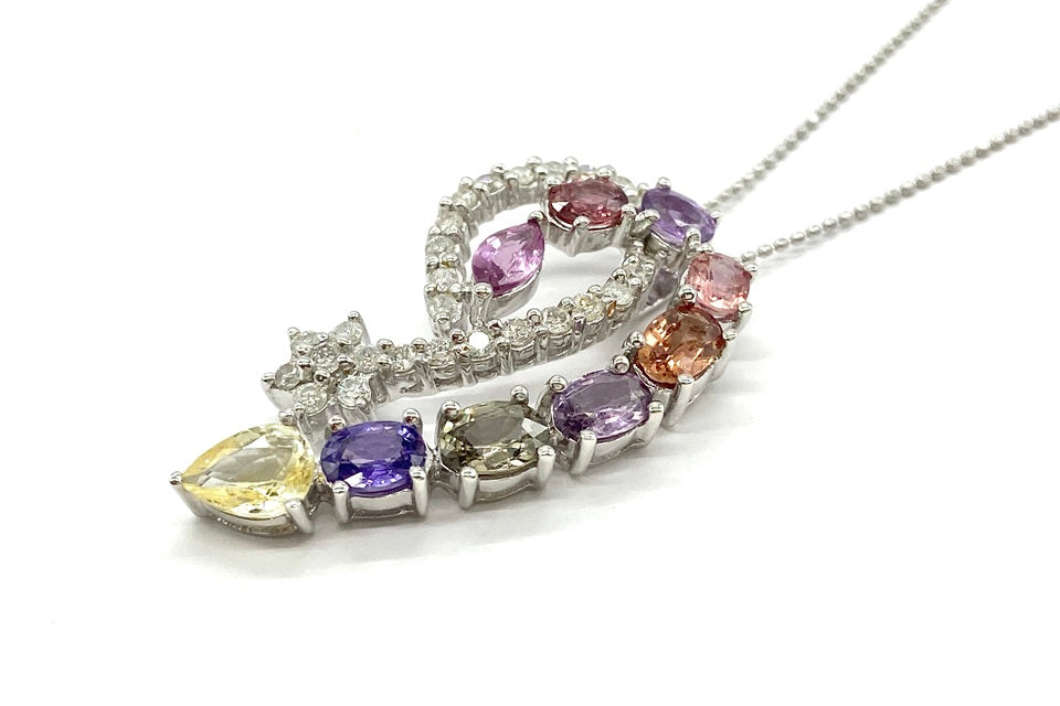 Color Sapphire K18WGカラーサファイヤ ダイヤモンドペンダント (NO.49931)