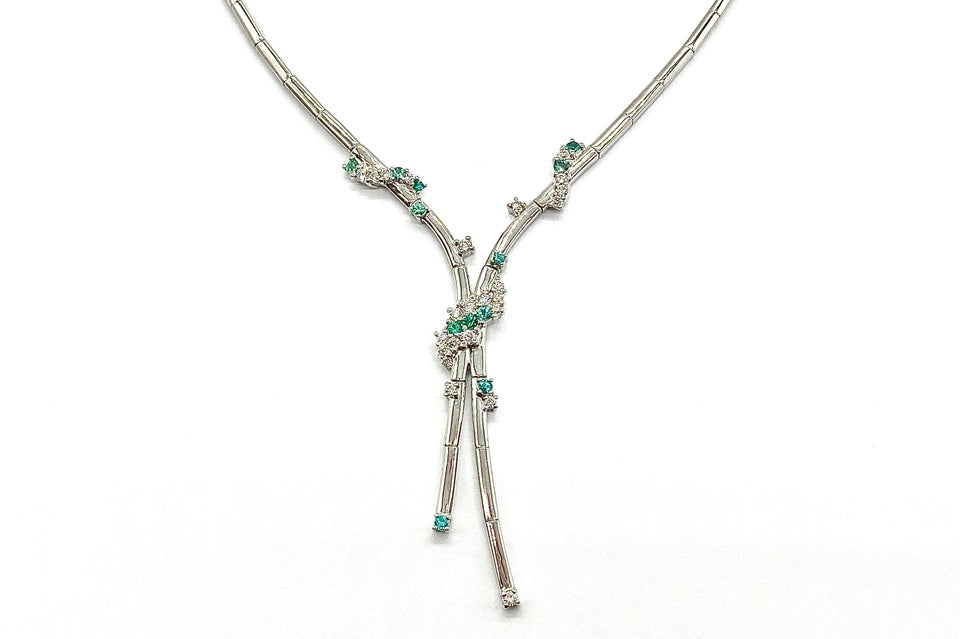 Tourmaline K18WGパライバカラートルマリン ダイヤモンドネックレス (NO.49976)
