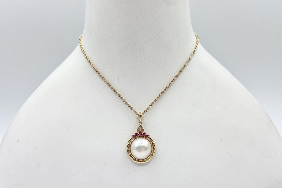 Ma Be Pearl K18マベパール ルビー ダイヤモンドペンダント (NO.50062)