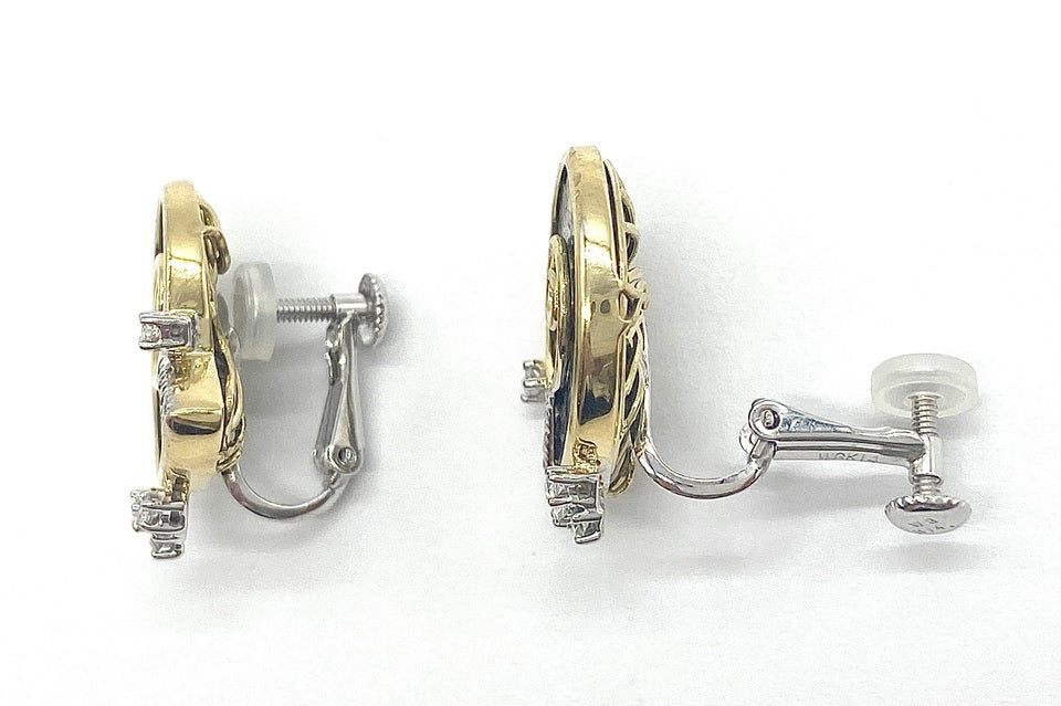 Ammonite K18WG/K14WG(留具)アンモナイト化石 ダイヤモンドイヤリング (NO.50102)