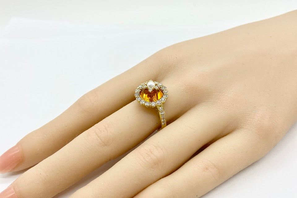 Citrine K18シトリン ダイヤモンド　ベビーパールリング(NO.50223)