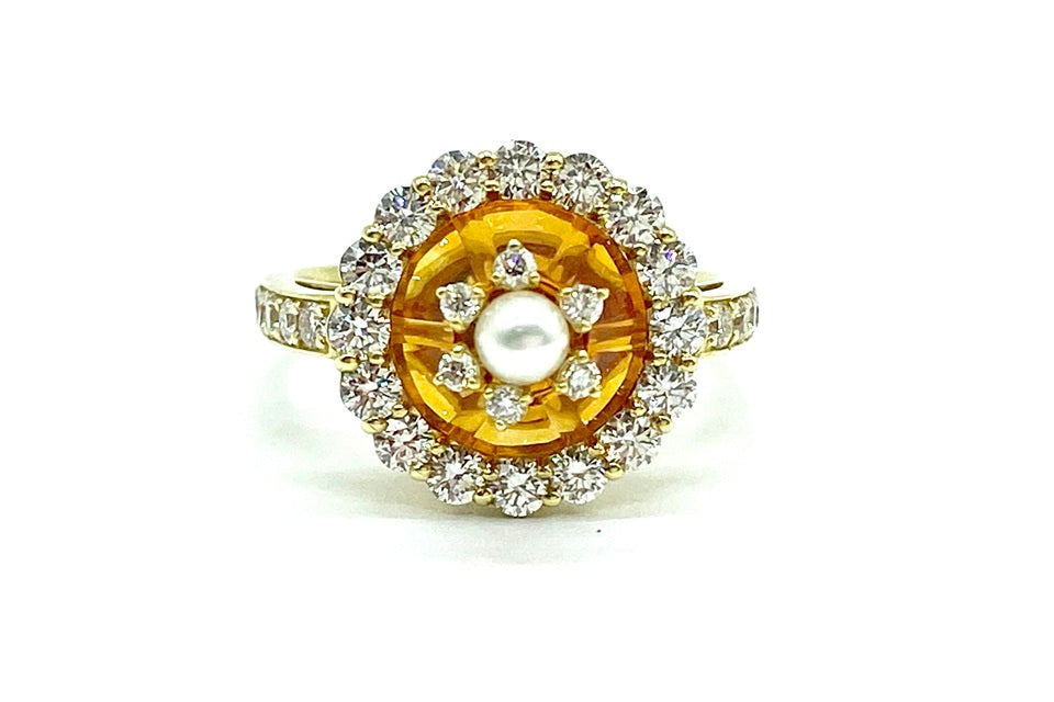 Citrine K18シトリン ダイヤモンド　ベビーパールリング(NO.50223)