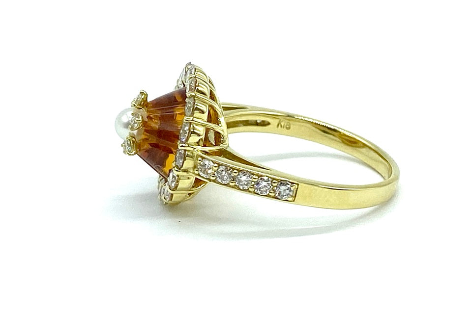 Citrine K18シトリン ダイヤモンド　ベビーパールリング(NO.50223)