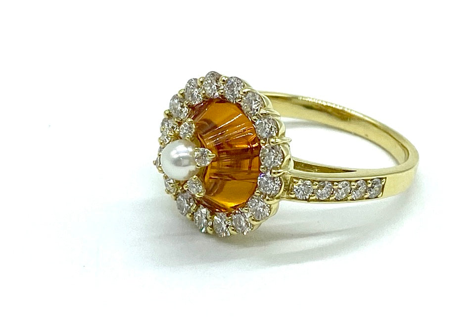 Citrine K18シトリン ダイヤモンド　ベビーパールリング(NO.50223)