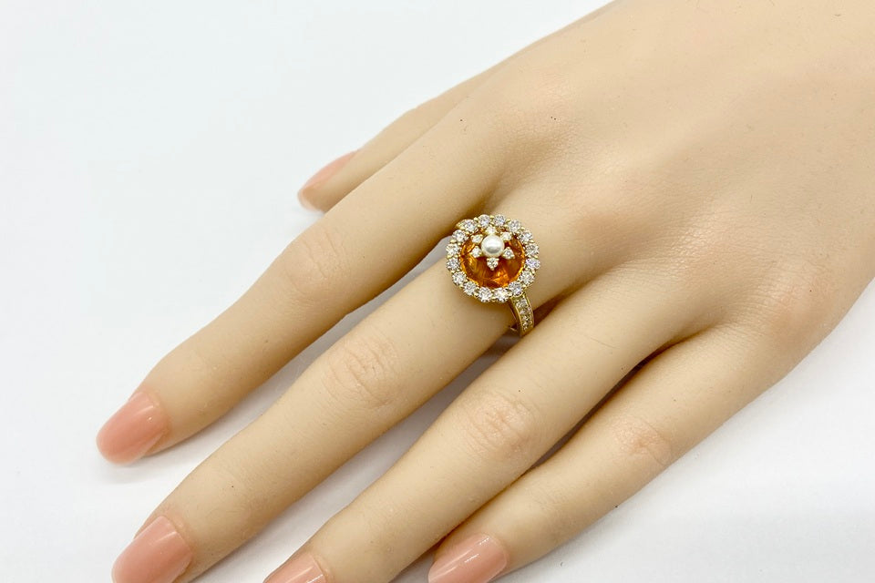 Citrine K18シトリン ダイヤモンド　ベビーパールリング(NO.50223)