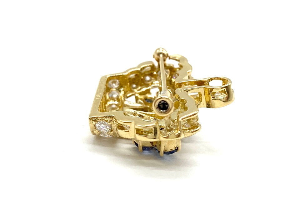 Sapphire K18サファイヤ ダイヤモンド　ブローチ兼タイタック (NO.50226)