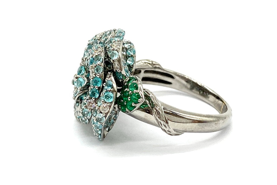 Paraiba Tourmaline K18WGパライバカラートルマリン ダイヤモンド エメラルドリング (NO.50247)