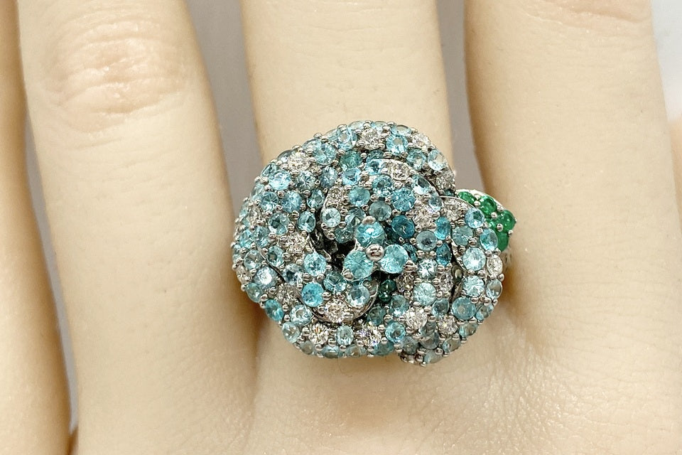 Paraiba Tourmaline K18WGパライバカラートルマリン ダイヤモンド エメラルドリング (NO.50247)
