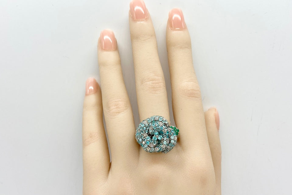 Paraiba Tourmaline K18WGパライバカラートルマリン ダイヤモンド エメラルドリング (NO.50247)
