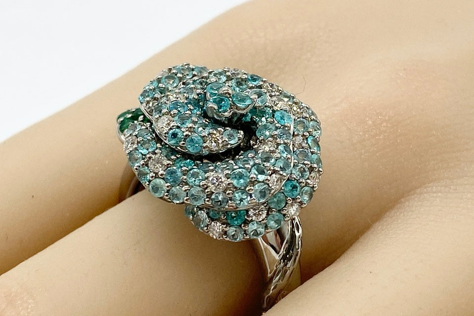 Paraiba Tourmaline K18WGパライバカラートルマリン ダイヤモンド エメラルドリング (NO.50247)