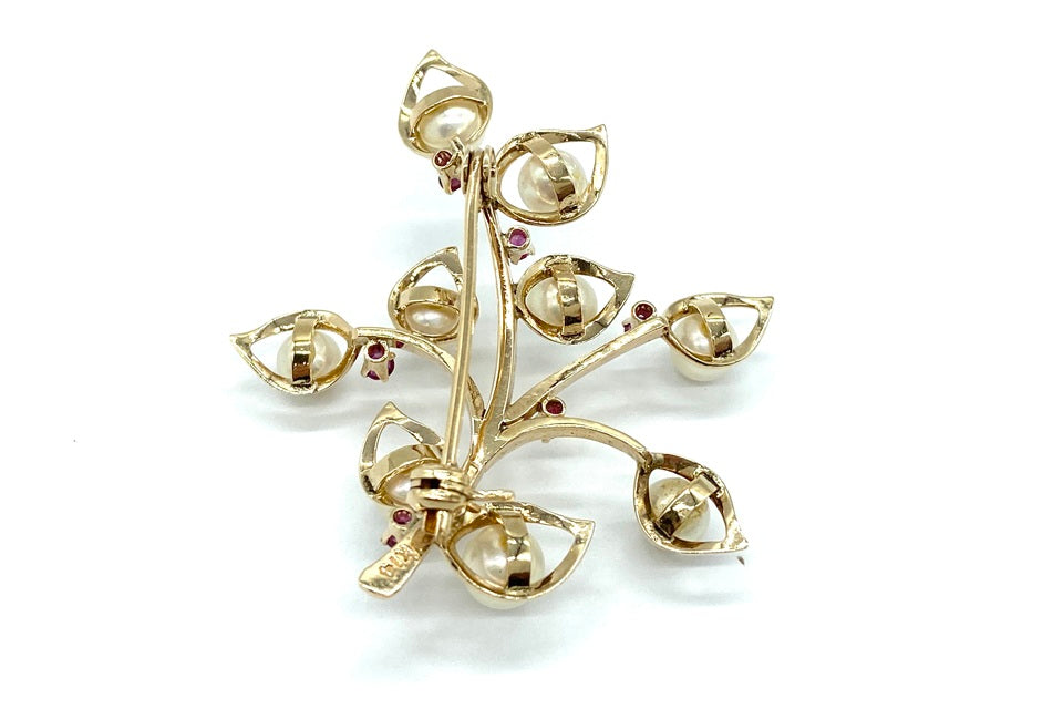 Akoya Pearl K14アコヤパール ルビーブローチ (NO.50285)