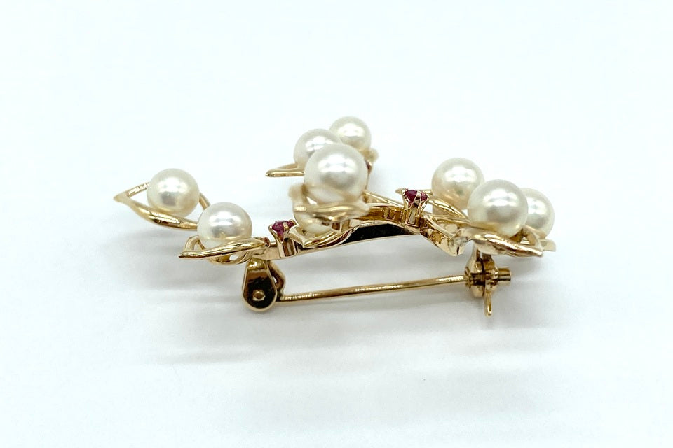 Akoya Pearl K14アコヤパール ルビーブローチ (NO.50285)