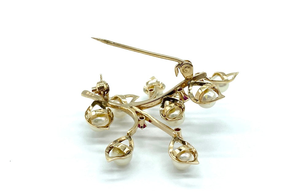 Akoya Pearl K14アコヤパール ルビーブローチ (NO.50285)