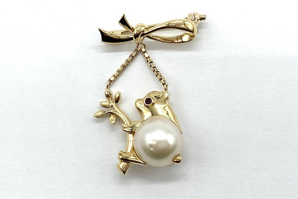 Pearl K18パール ルビーブローチ (NO.50295)