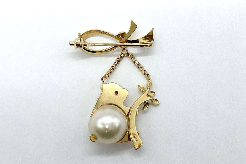 Pearl K18パール ルビーブローチ (NO.50295)