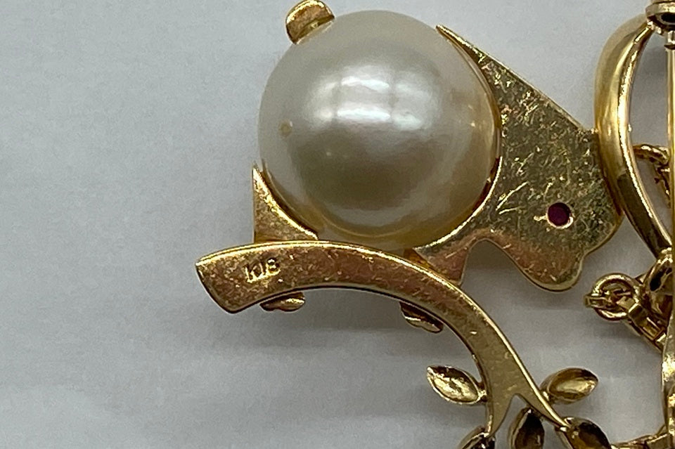 Pearl K18パール ルビーブローチ (NO.50295)