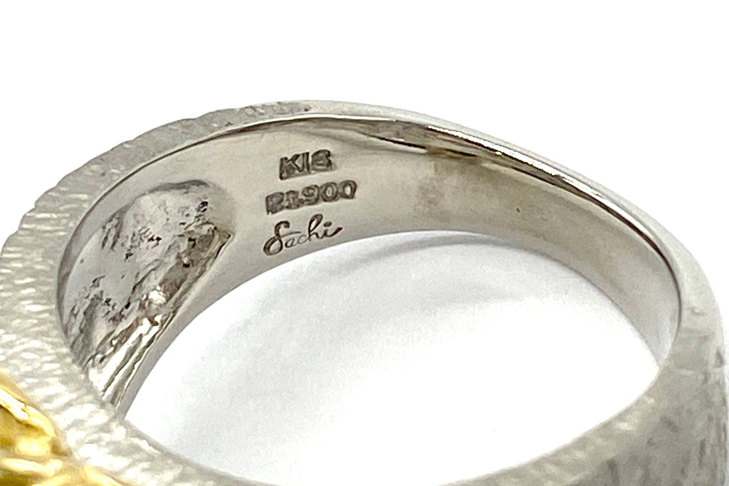【福原佐智】 Pt900/K18ペリドット エメラルド トルマリン ガーネット アパタイト　パール ダイヤモンドリング (NO.62199-B)