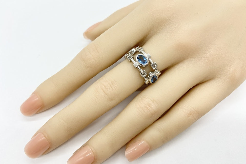 Aquamarine K18WGアクアマリン ダイヤモンドリング (NO.62271)