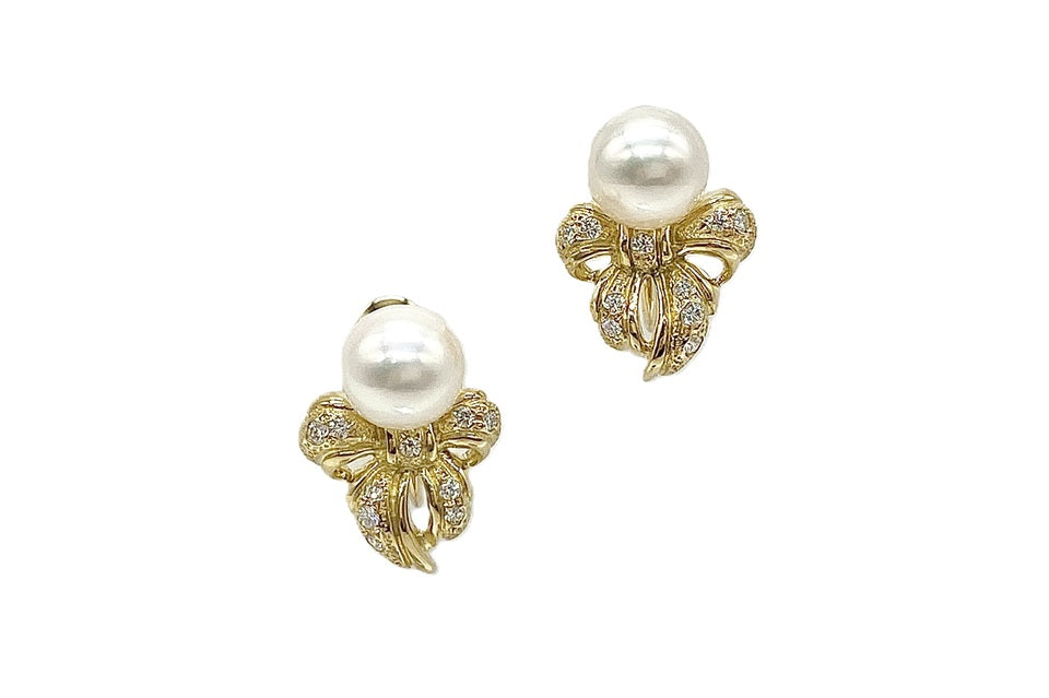 MIKIMOTO【ミキモト】 K18アコヤパール ダイヤモンドイヤリング (NO.62274)