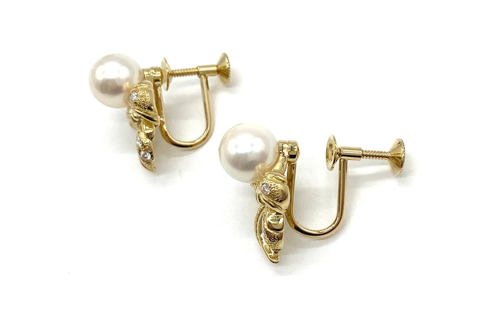 MIKIMOTO【ミキモト】 K18アコヤパール ダイヤモンドイヤリング (NO.62274)