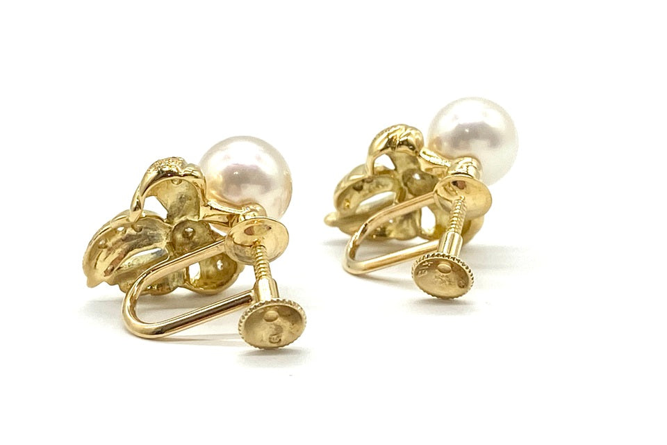 MIKIMOTO【ミキモト】 K18アコヤパール ダイヤモンドイヤリング (NO.62274)