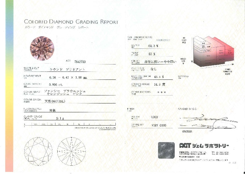 Pink Diamond Pt900ピンク/カラーレスダイヤモンドリング (NO.41849)
