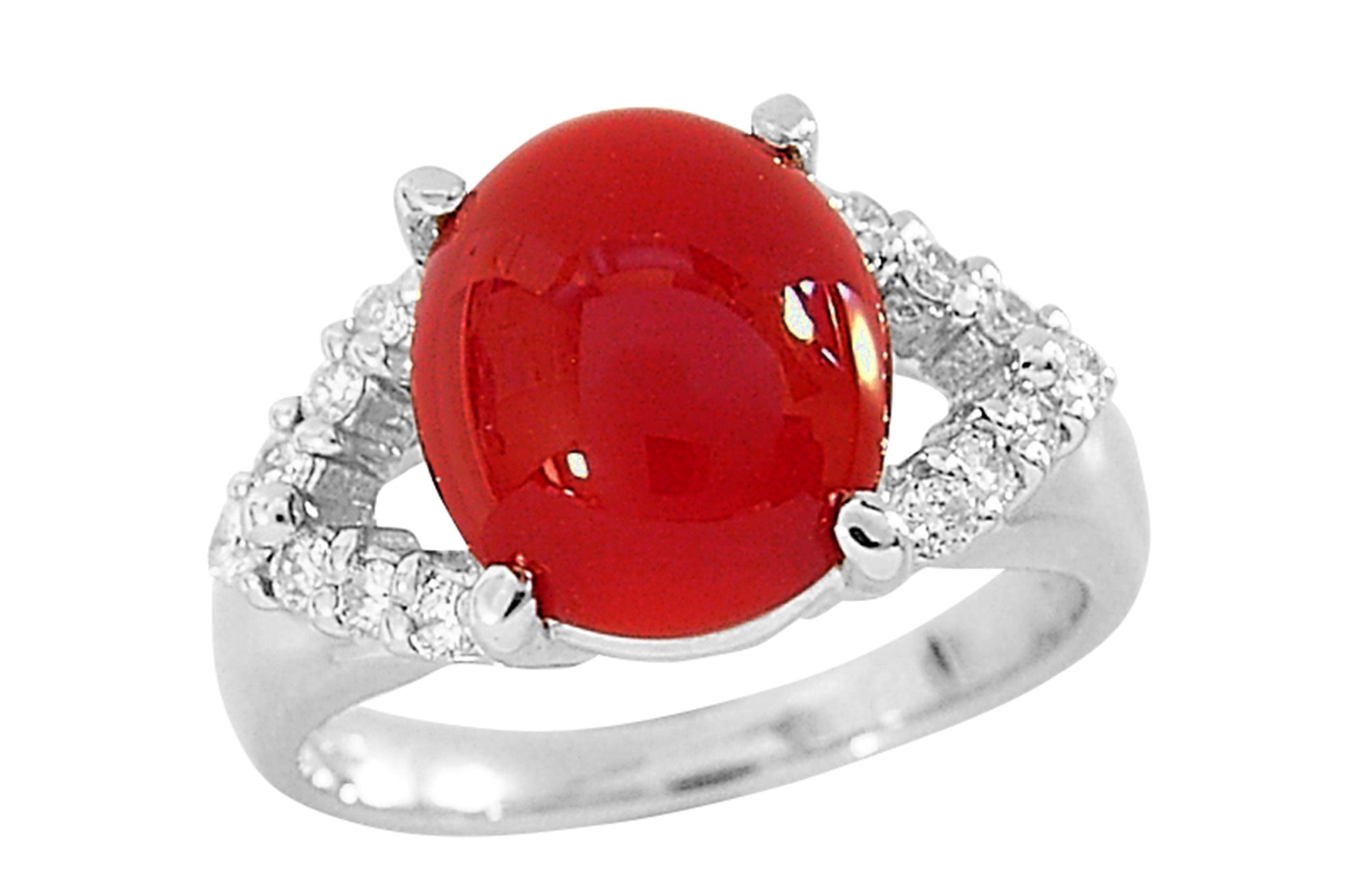 Pt900 ダイヤモンド 赤珊瑚 丸玉 リング - リング