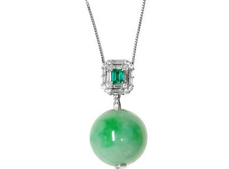 Jadeite Pt900/850翡翠 エメラルド ダイヤモンドペンダント(No