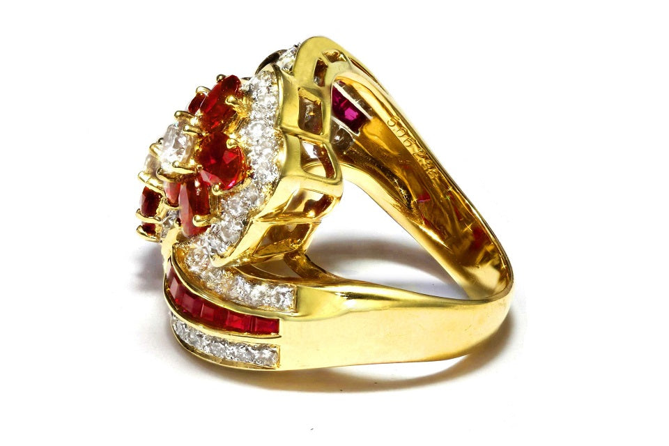 J◇K18【新品仕上済】ルビー & ダイヤ リング 指輪 6号 イエローゴールド 18金 ダイヤモンド ruby diamond yellow gold ring【ネコポスOK】