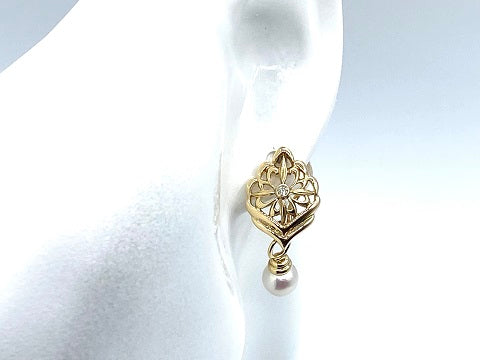 MIKIMOTO 【ミキモト】K18アコヤパール ダイヤイヤリング (No.126430)