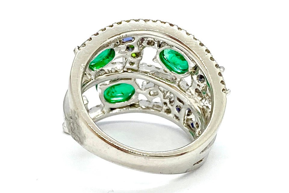 Emerald Pt900エメラルド サファイヤ グリーンガーネット ダイヤモンドリング (NO.127429)