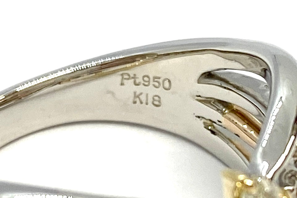 Yellow Diamond Pt950/K18/PGイエロー/カラーレスダイヤモンドリング (NO.127601)