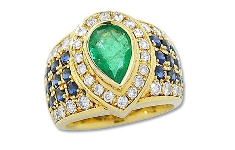 Emerald K18エメラルド サファイヤ ダイヤモンドリング(No.301729)
