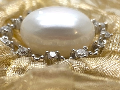 IZUMI MODE [IZUMI MODE] K24/K18/WG Mabé Pearl Diamond Brooch (No.303411)