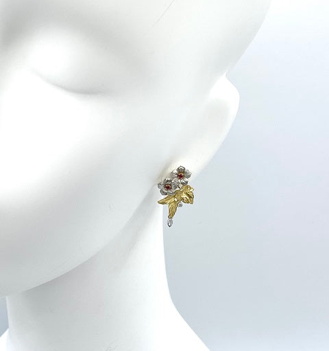 Nobuko Ishikawa] K18/Pt900 ruby diamond earrings (No.60721)